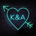 Initials in Heart with Arrow Neon Sign